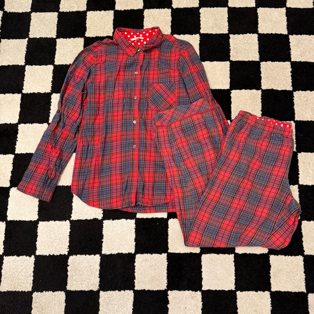 Victoria's Secret Pajama Button Up Red Plaid Pajamas Matching Set Size M